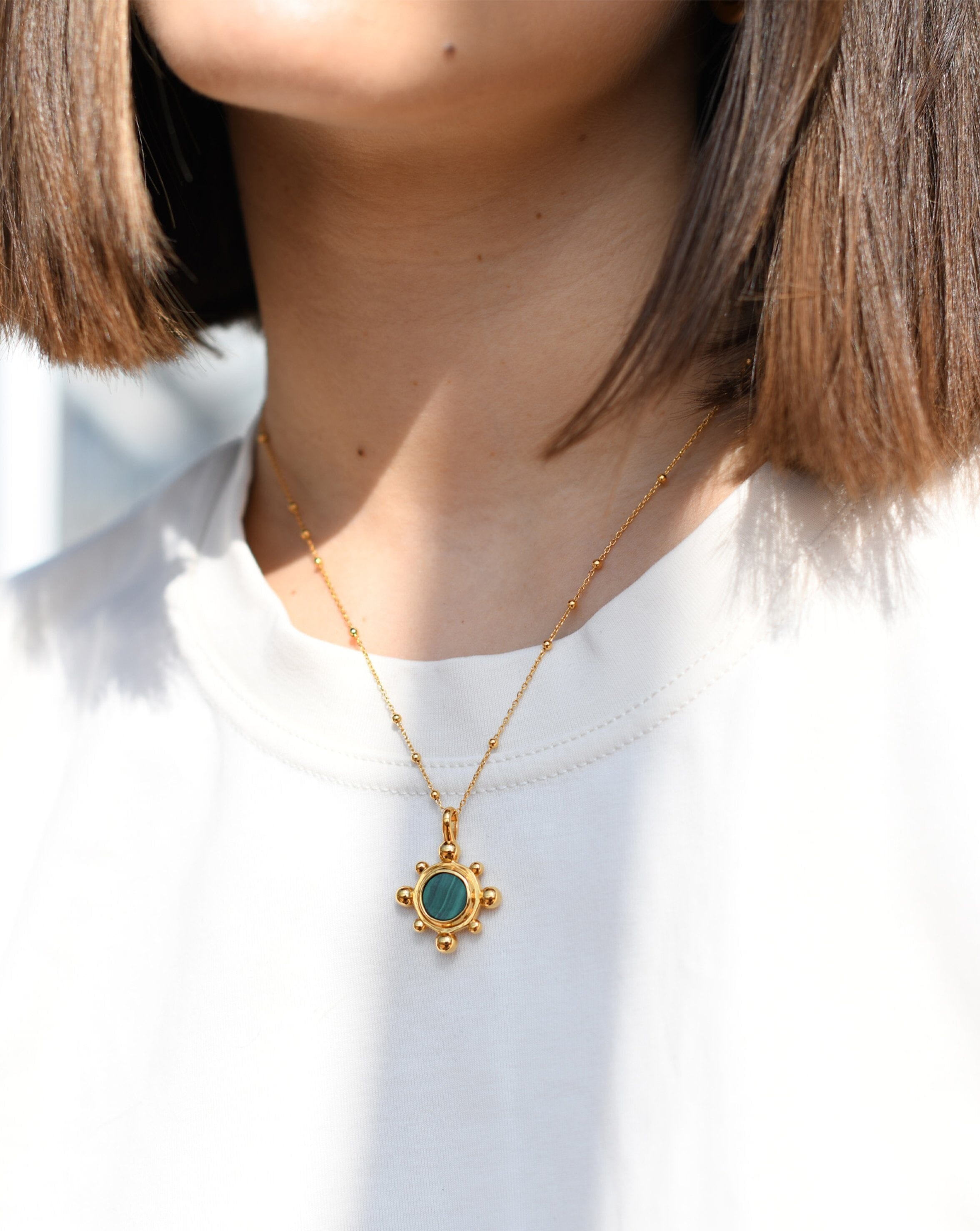 Sphere Round Pendant Necklace | 18ct Gold Plated/Malachite Necklaces Missoma 