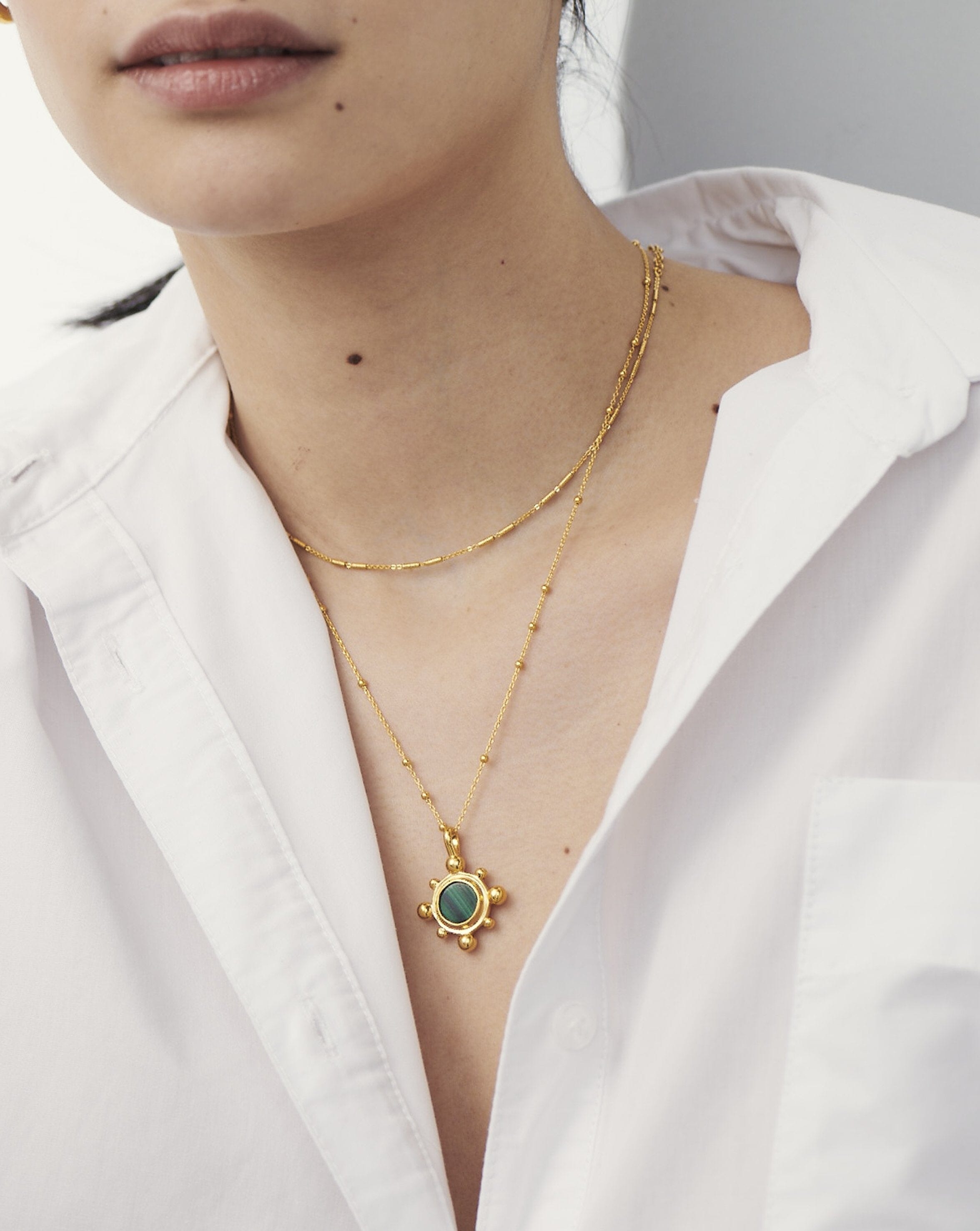 Sphere Round Pendant Necklace | 18ct Gold Plated/Malachite Necklaces Missoma 
