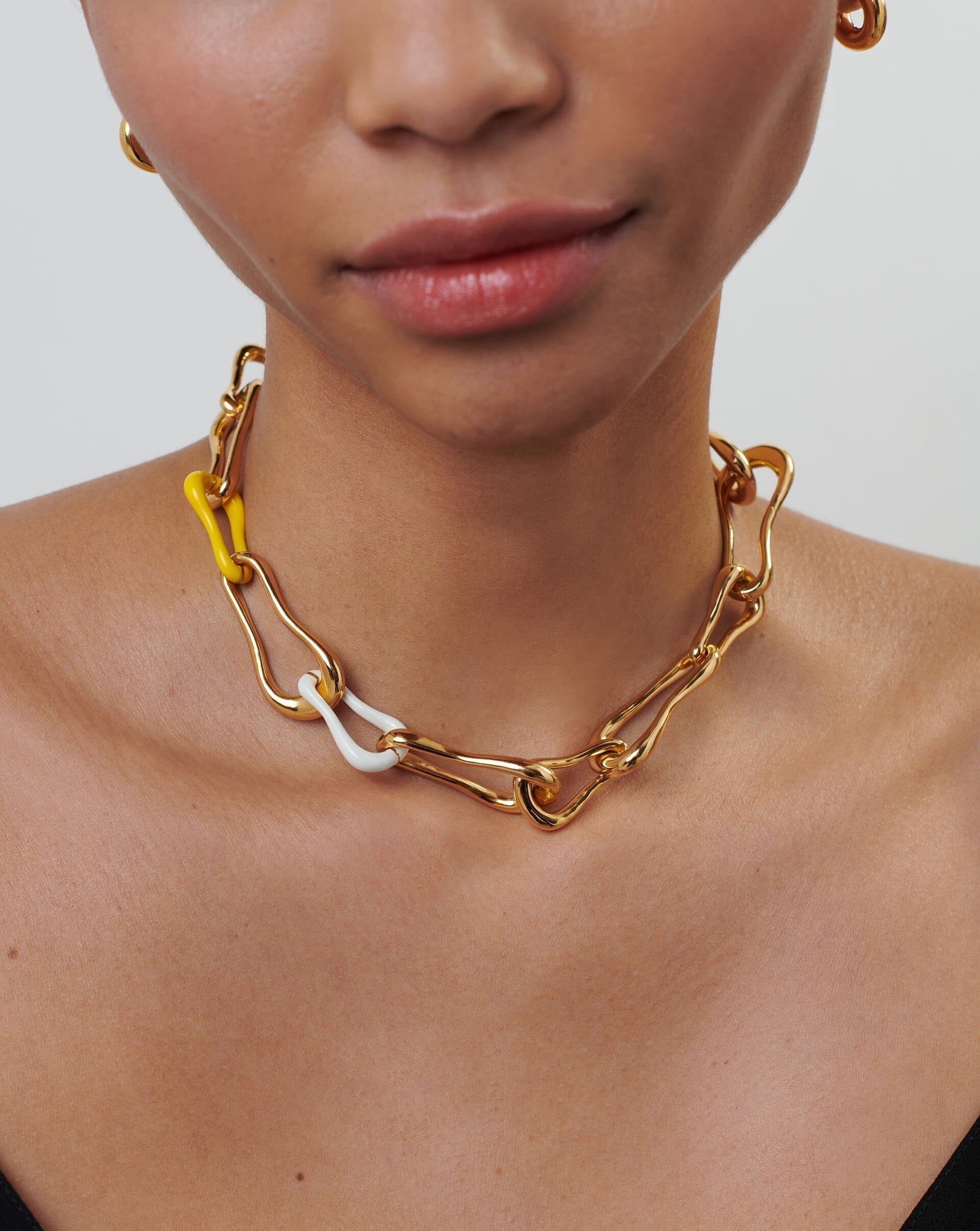 Outlet- Black Enamel Chunky Chain Necklace, Gold – Orli Jewellery