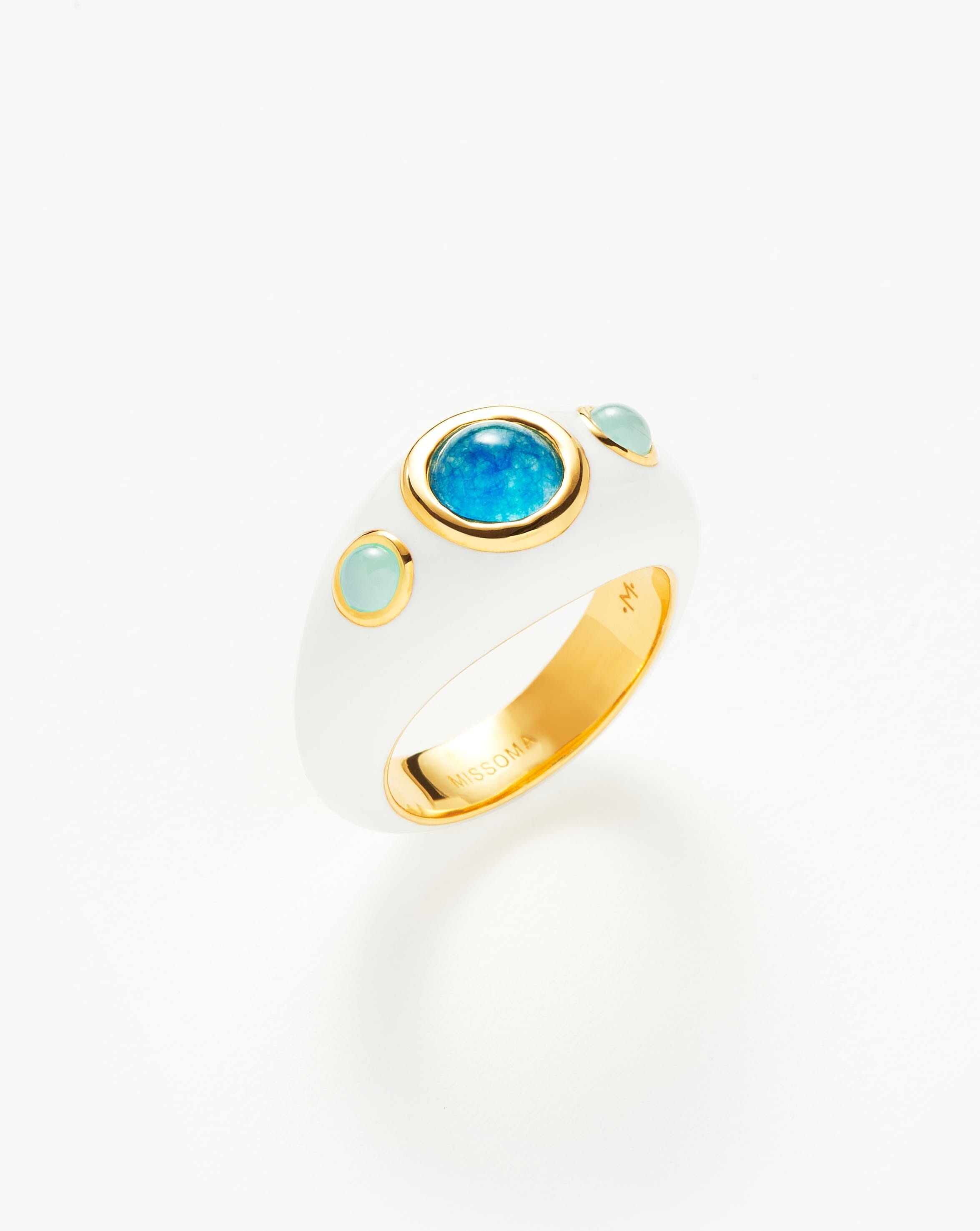 Squiggle Gemstone Enamel Statement Ring | 18ct Gold Plated/Aqua Chalcedony & Blue Quartz Rings Missoma 
