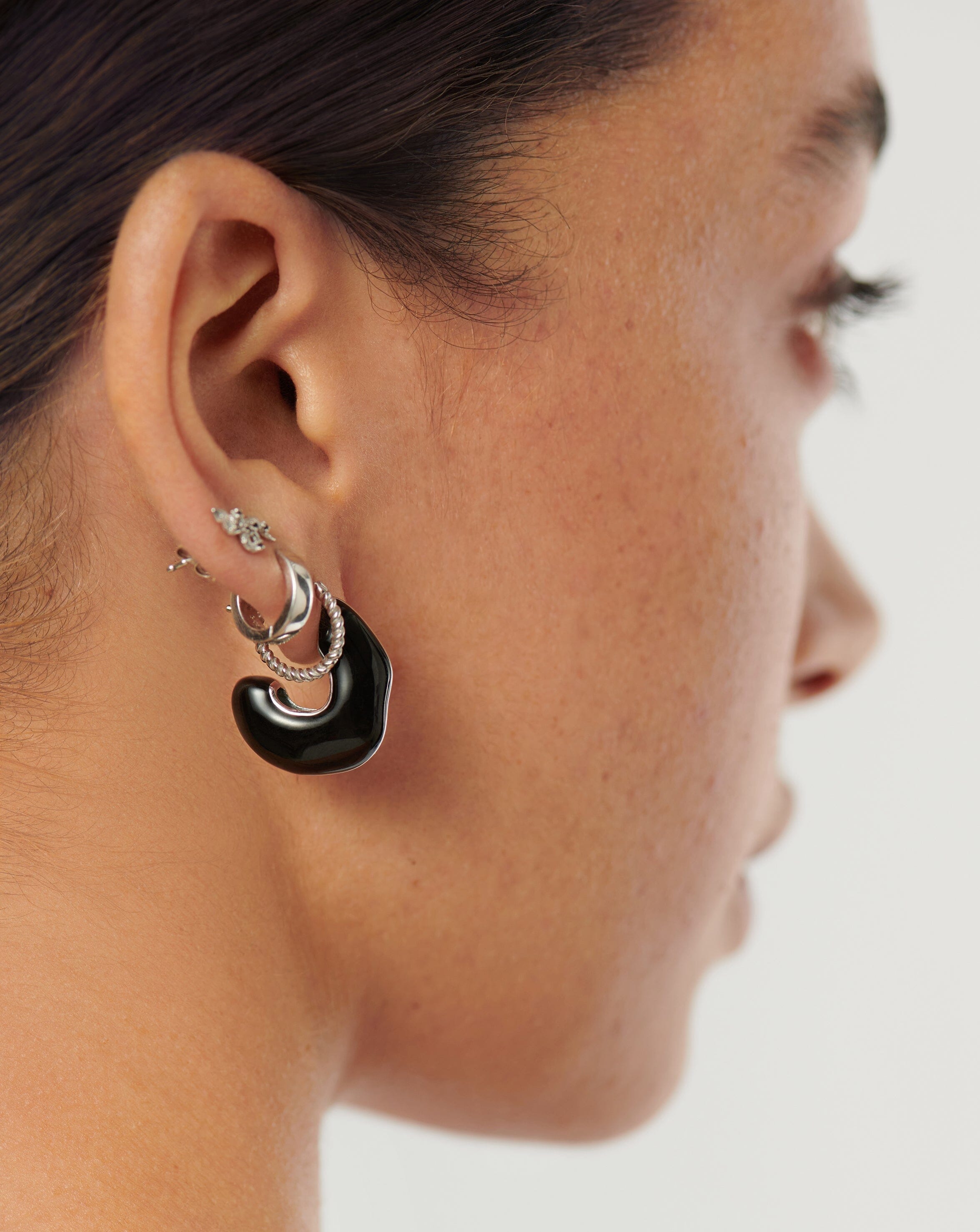 Squiggle Two Tone Enamel Chubby Hoop Earrings | Silver Plated/Black Earrings Missoma US Staging 