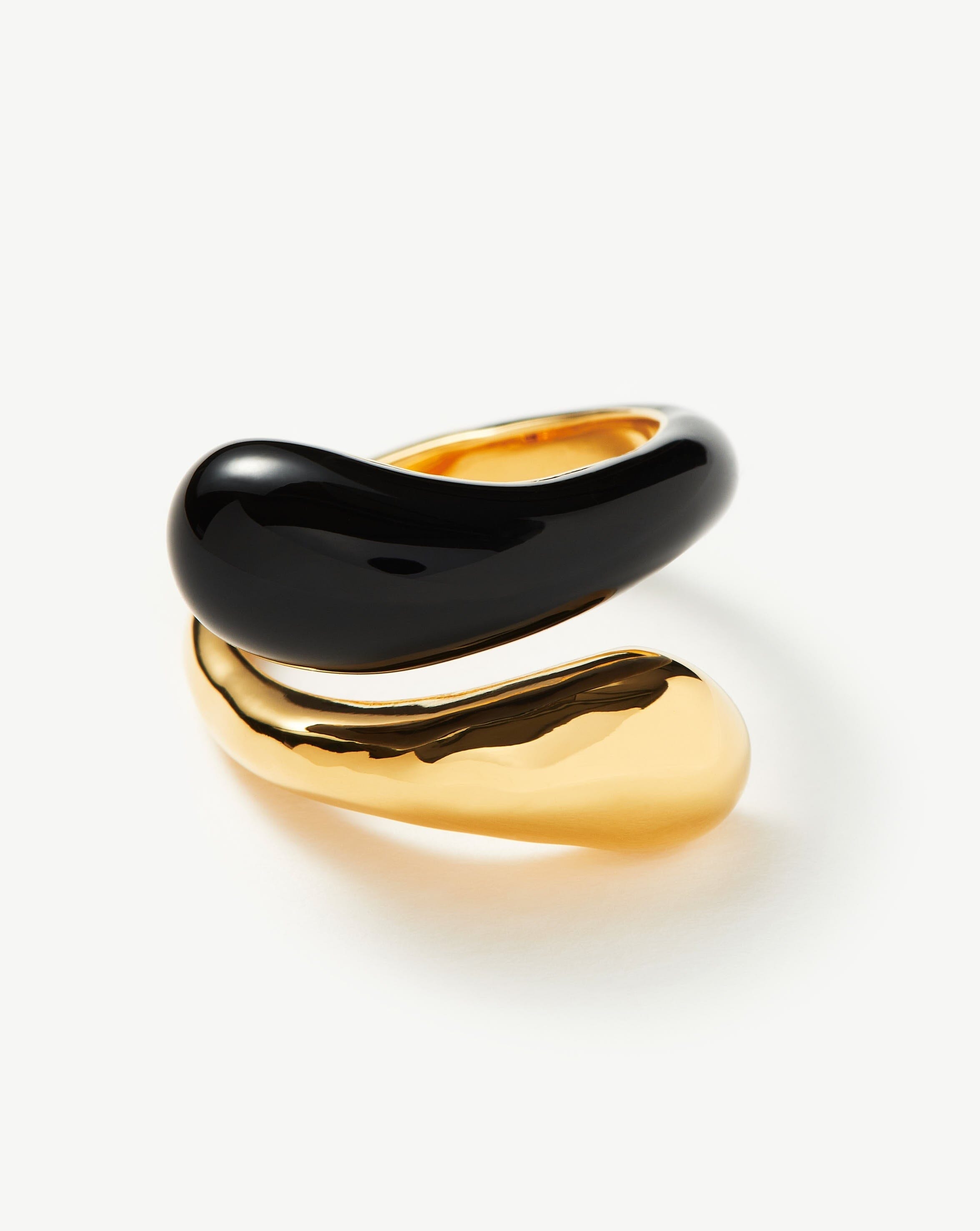 Squiggle Two Tone Enamel Crossover Ring | 18ct Gold Plated Vermeil/Black Rings Missoma US Staging 