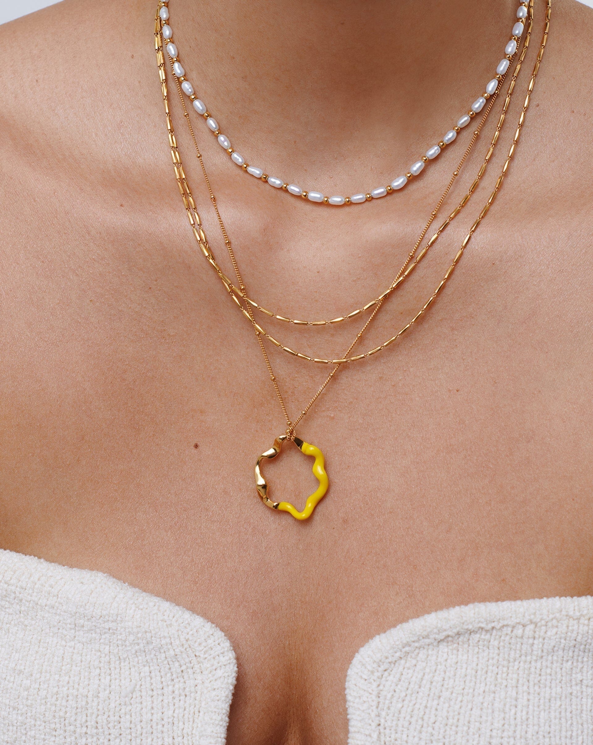 Squiggle Two Tone Enamel Pendant Necklace | 18ct Gold Plated Vermeil/Lemon Yellow Necklaces Missoma 
