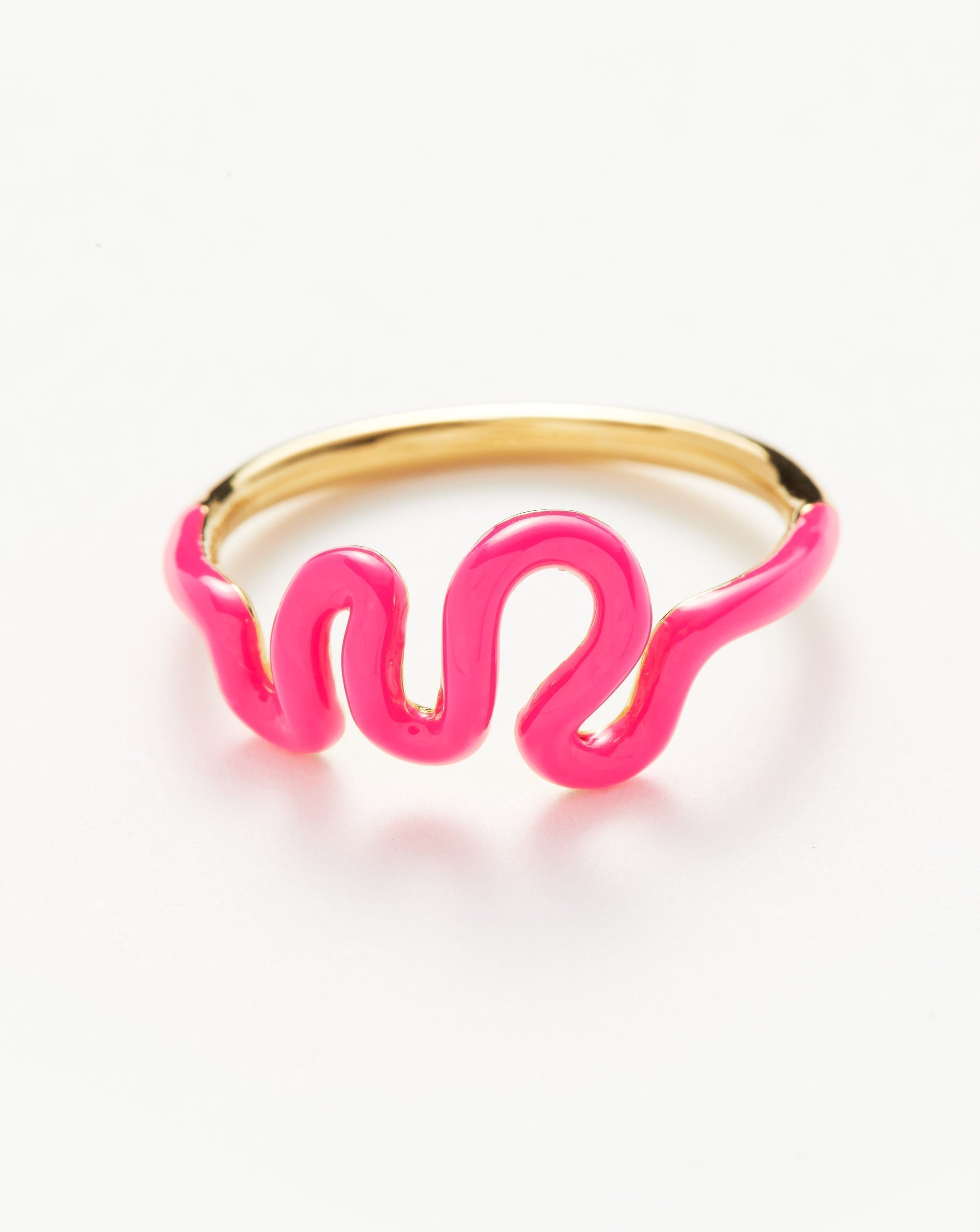 Missoma Squiggle Wavy Enamel Stacking Ring | 18ct Gold Plated Vermeil/Hot Pink Gold/Pink