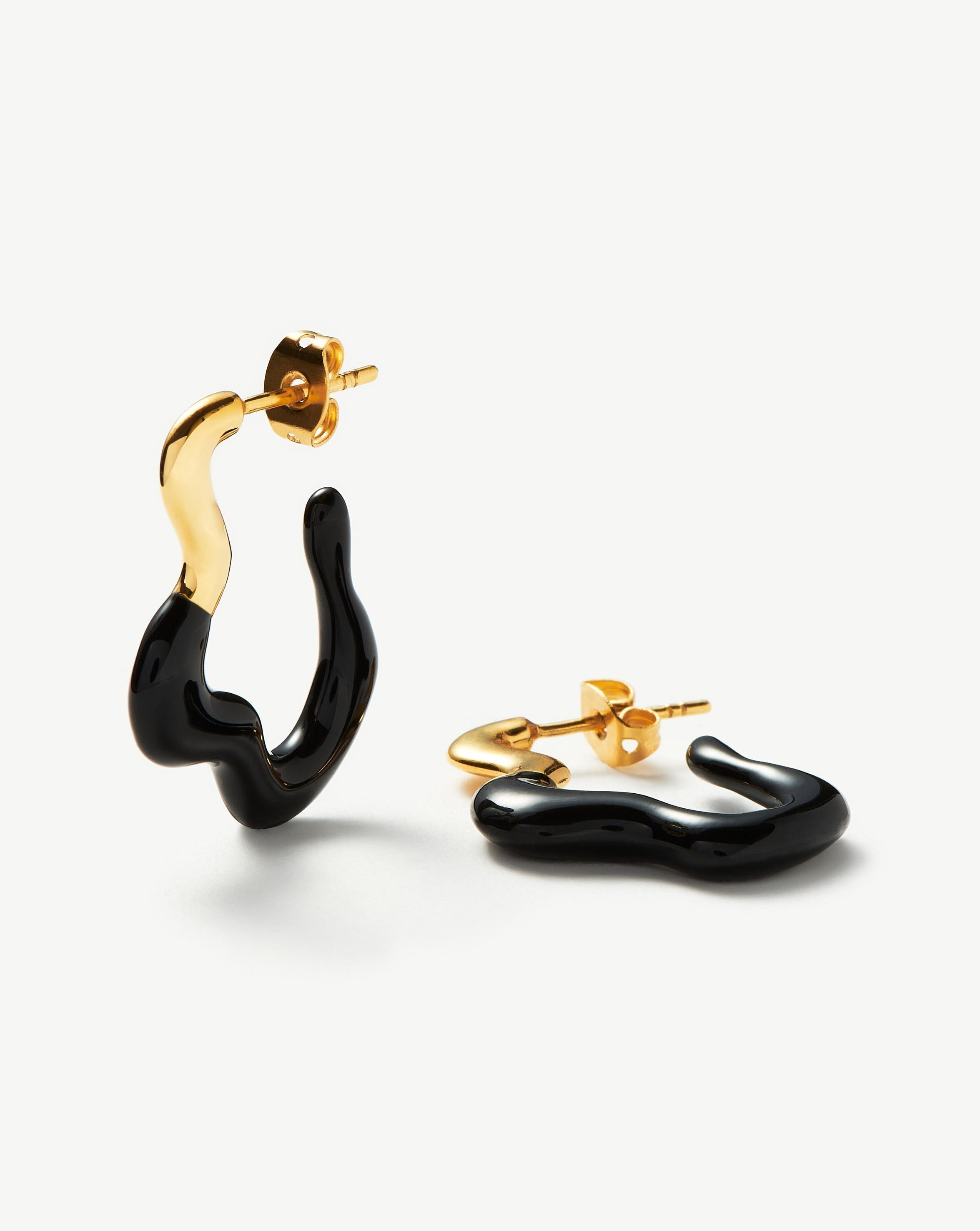 Squiggle Wavy Two Tone Enamel Hoop Earrings | 18ct Gold Plated/Black Earrings Missoma US Staging 18ct Gold Plated/Black 